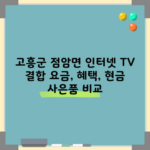 고흥군 점암면 인터넷 TV 결합 요금, 혜택, 현금 사은품 비교