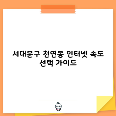 서대문구 천연동 인터넷 속도 선택 가이드