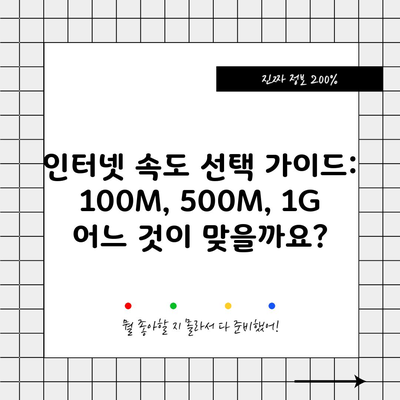 인터넷 속도 선택 가이드: 100M, 500M, 1G 어느 것이 맞을까요?