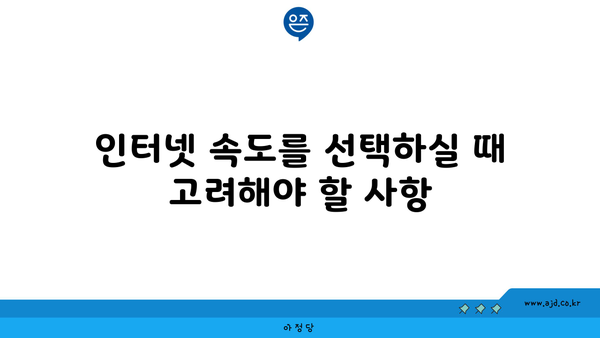 인터넷 속도를 선택하실 때 고려해야 할 사항