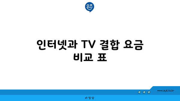 인터넷과 TV 결합 요금 비교 표