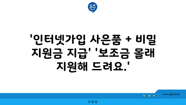 '인터넷가입 사은품 + 비밀 지원금 지급' '보조금 몰래 지원해 드려요.'