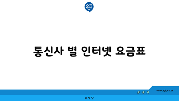 통신사 별 인터넷 요금표