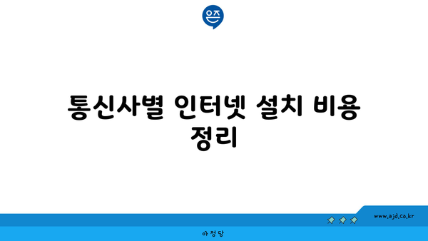 통신사별 인터넷 설치 비용 정리