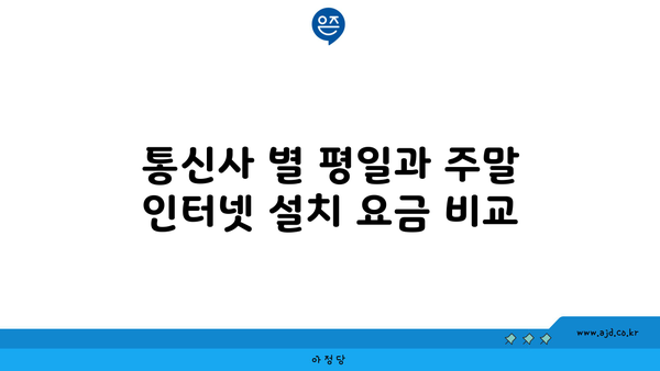 통신사 별 평일과 주말 인터넷 설치 요금 비교