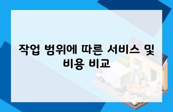 작업 범위에 따른 서비스 및 비용 비교