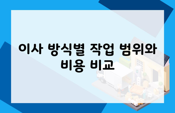 이사 방식별 작업 범위와 비용 비교